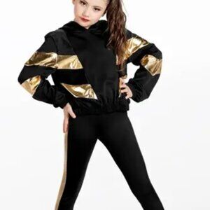 WEISSMAN black and gold hip-hop set Metallic hoodie + leggings